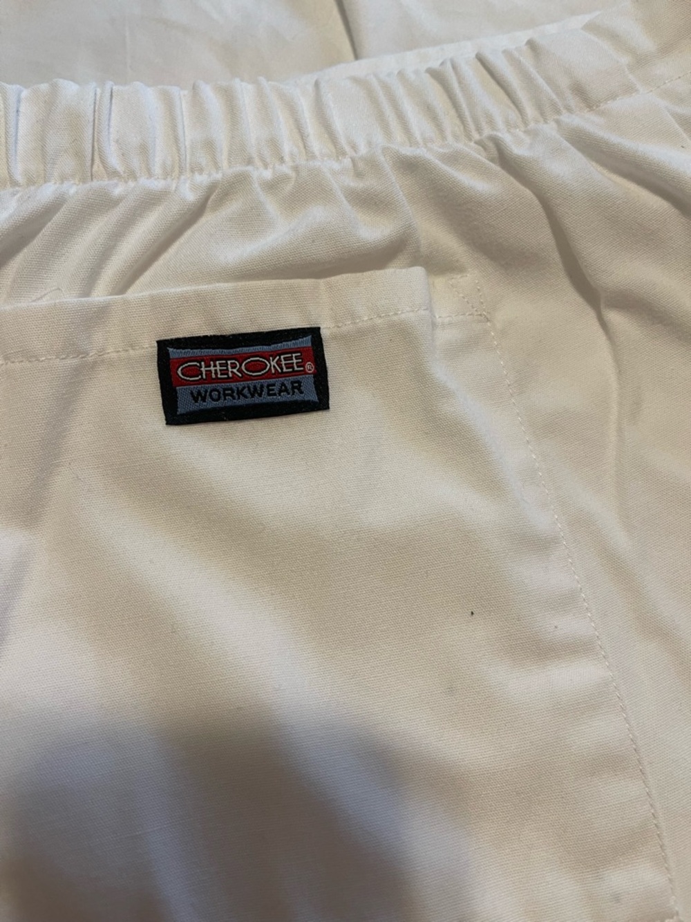 Cherokee White Elastic Waist Scrub Pants with Patch Pocket